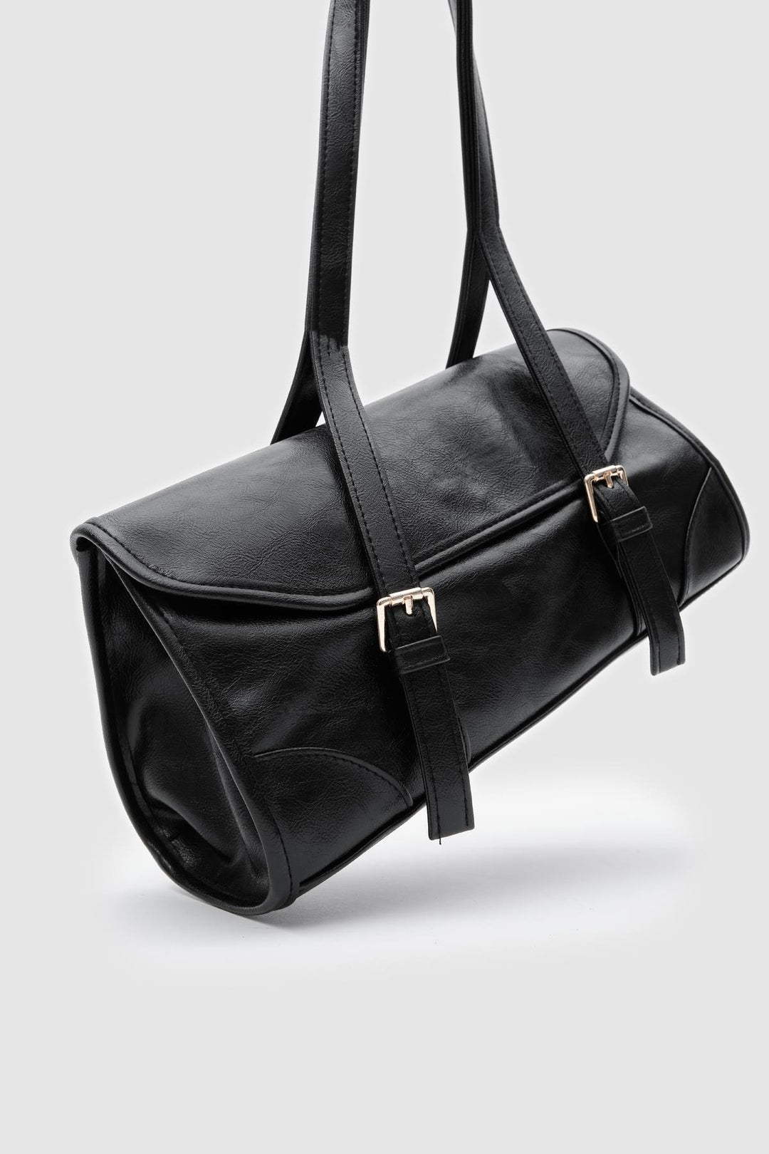 Laretta Vintage Baget Çanta Siyah Mat Deri - ILOVESHOES