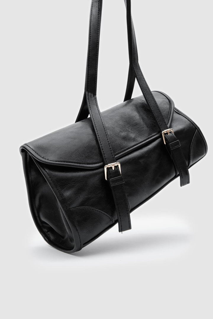 Laretta Vintage Baget Çanta Siyah Mat Deri - ILOVESHOES