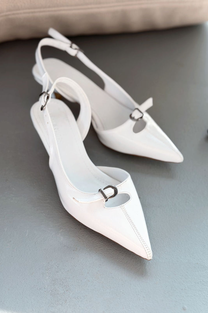 Norin Beyaz Kırışık Deri Kadın Stiletto - ILOVESHOES