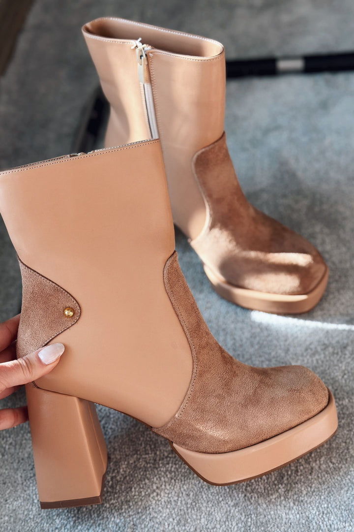 Olexsa Mat Deri Yüksek Topuklu Kadın Bot Nude - ILOVESHOES