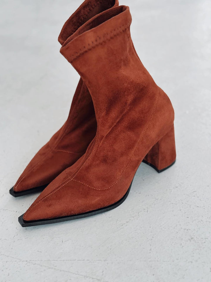 Caryne Kadın Topuklu Streç Bot Taba Süet - ILOVESHOES