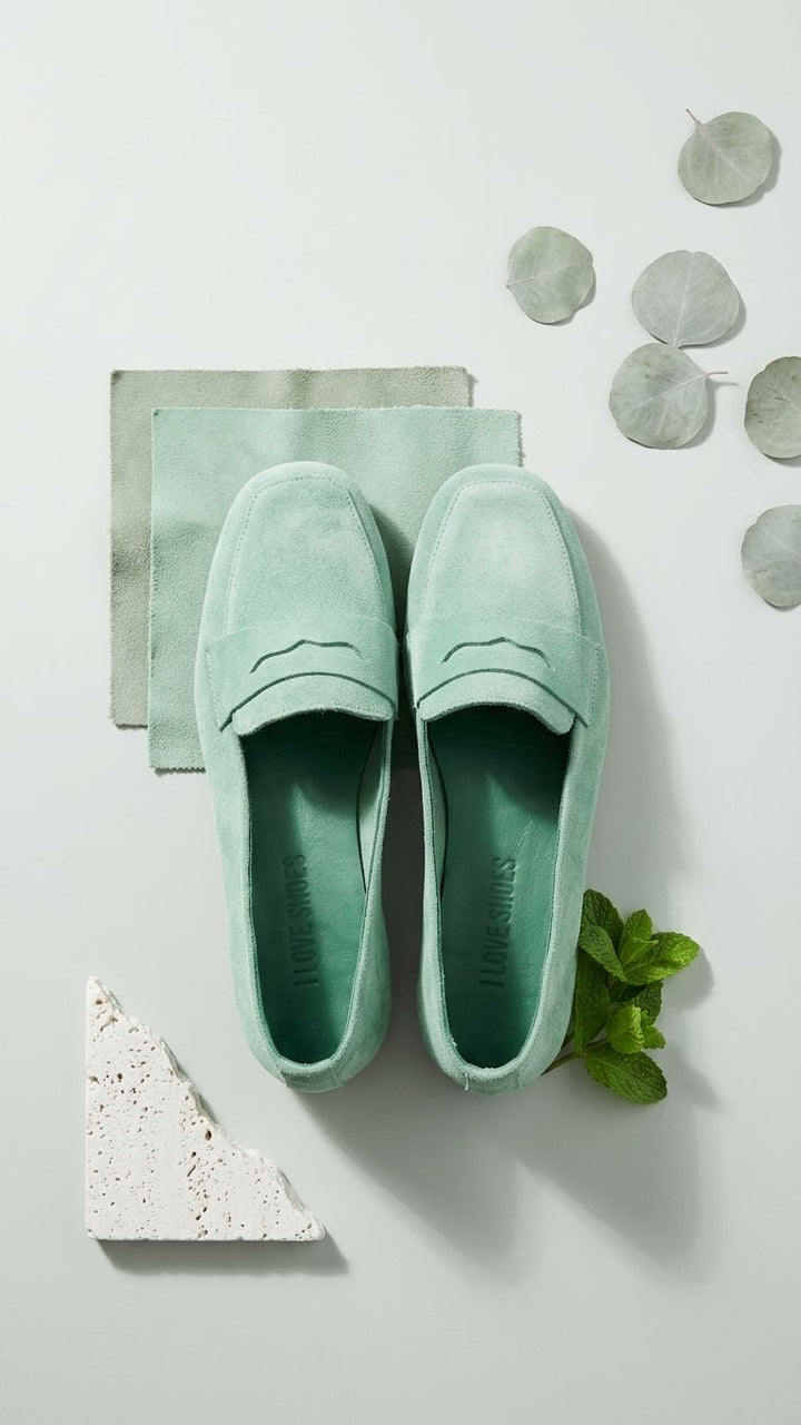 Melniel Yeşil Hakiki Süet Kadın Loafer - ILOVESHOES