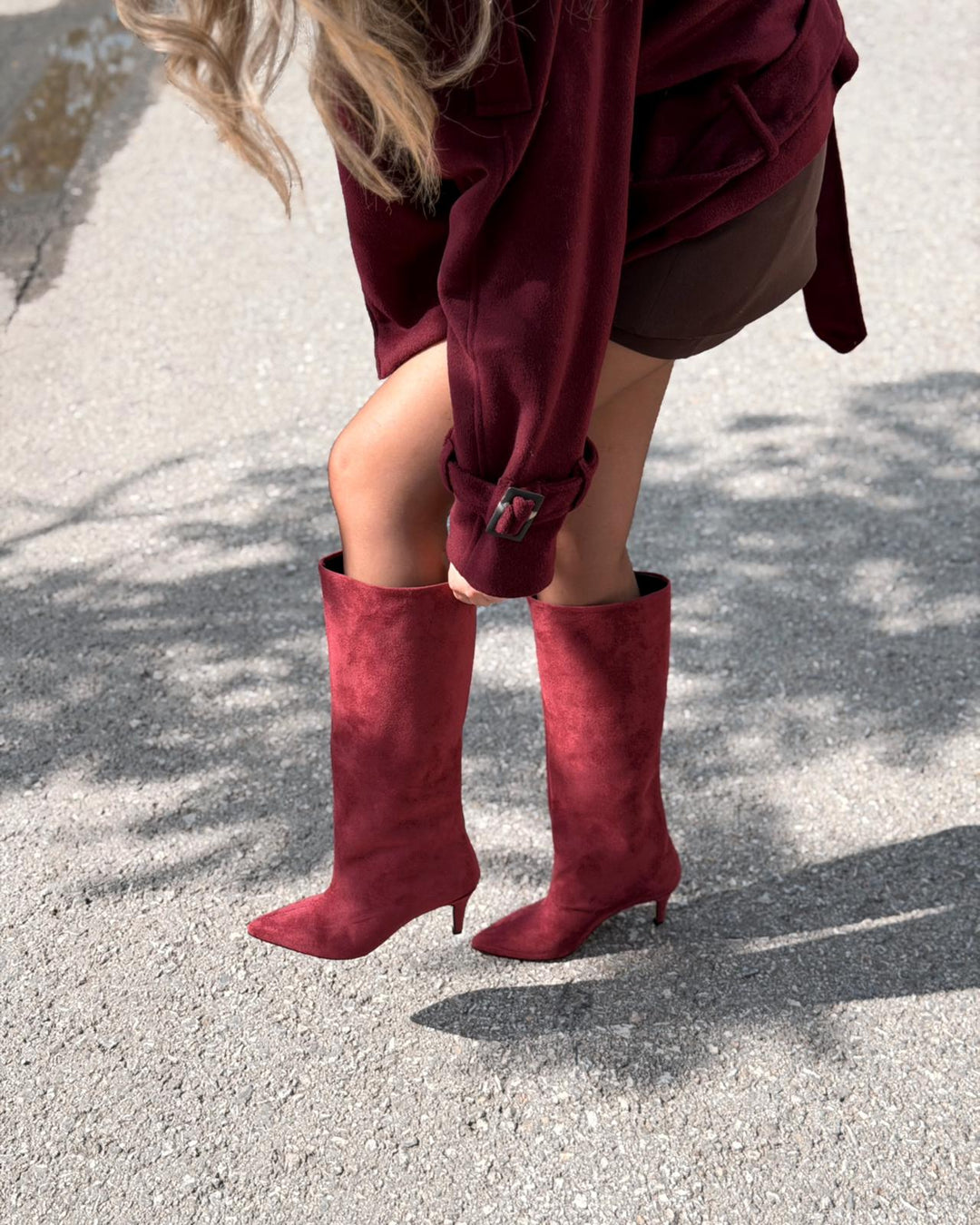 Gwen Kadın Topuklu Çizme Bordo Süet - ILOVESHOES