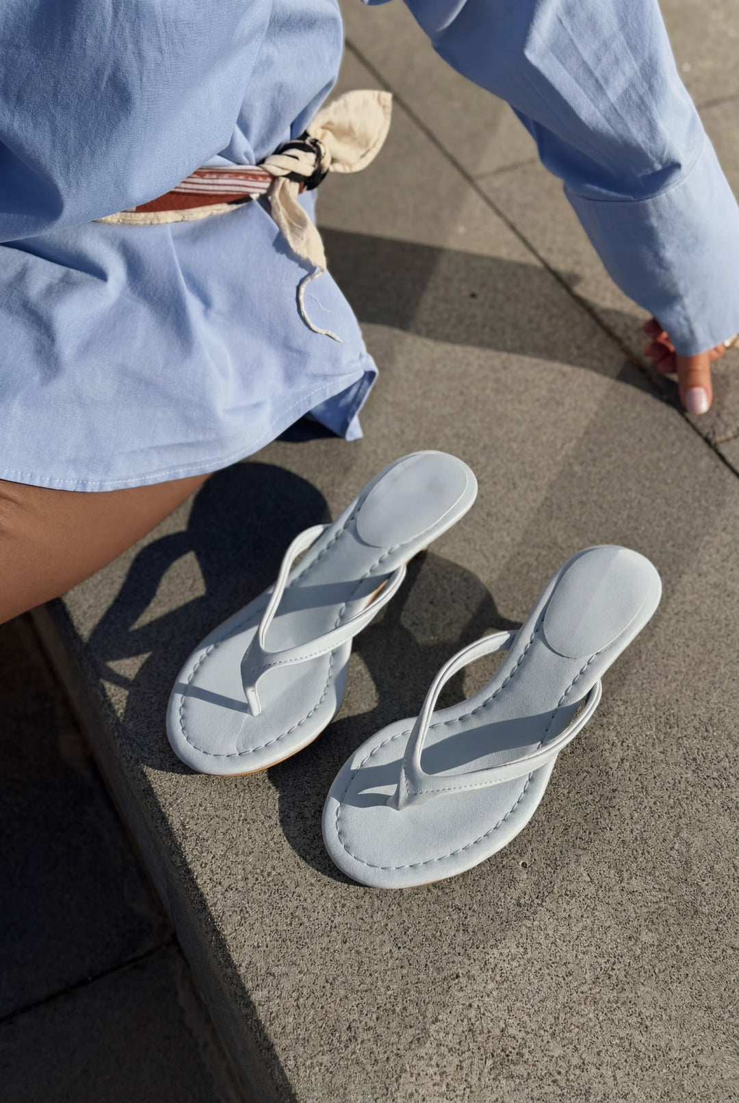 Arlene Bebek Mavisi Mat Deri Kadın Topuklu Parmak Arası Terlik - ILOVESHOES