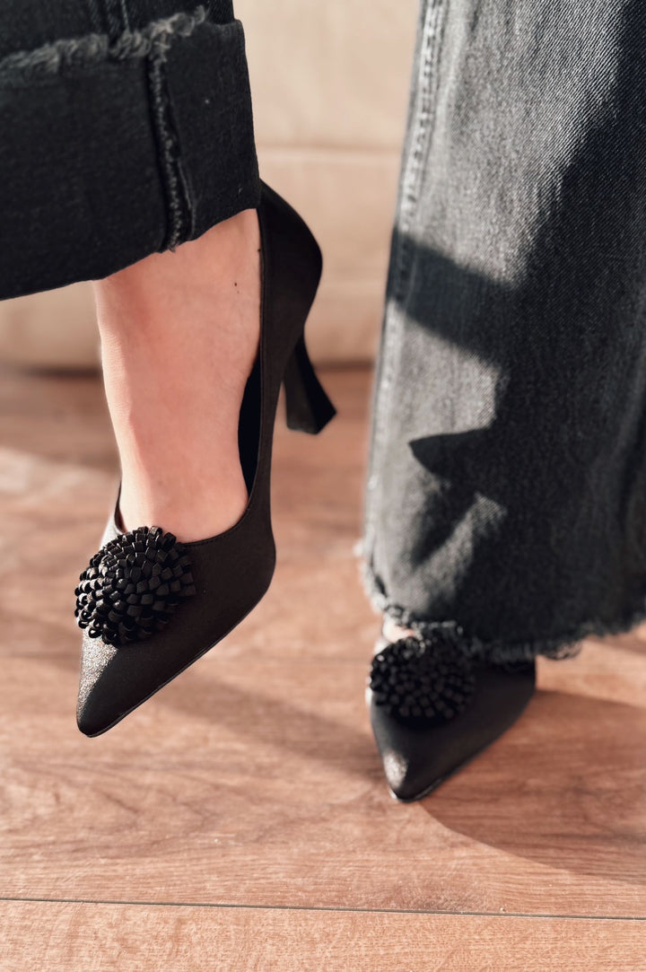 Fovira Saten Siyah Stiletto - ILOVESHOES