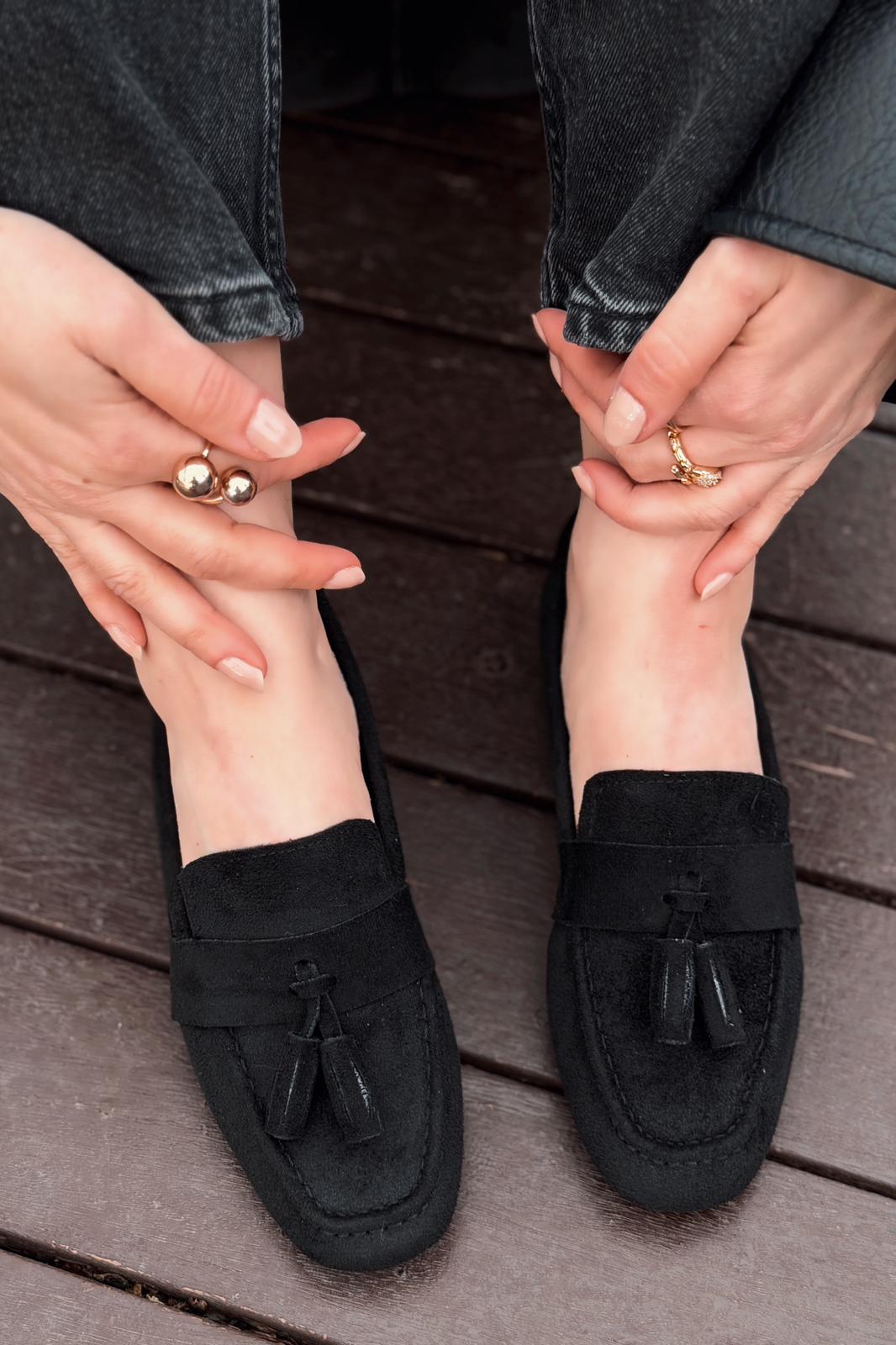 Olena Kadın Loafer Siyah Süet - ILOVESHOES