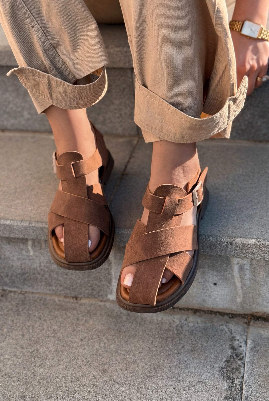 Evyra Acı Kahve Süet Kadın Sandalet - ILOVESHOES