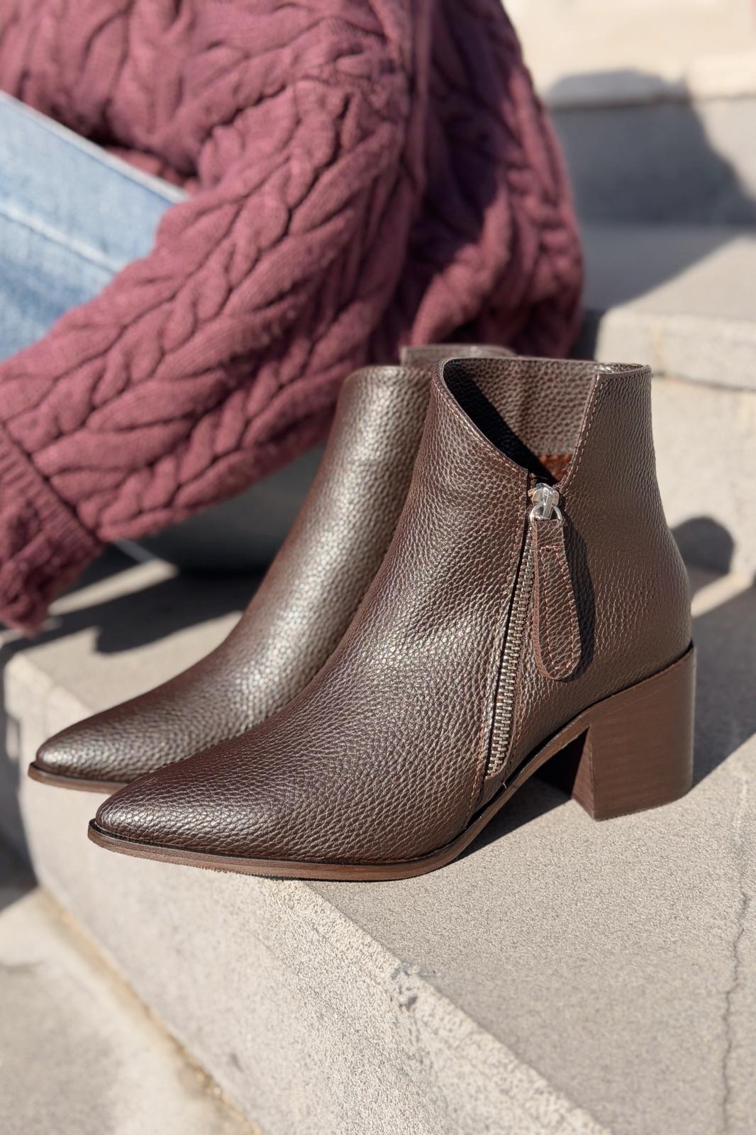 Mirno Kadın Kovboy Bot Acıkahve Desenli Mat Deri - ILOVESHOES