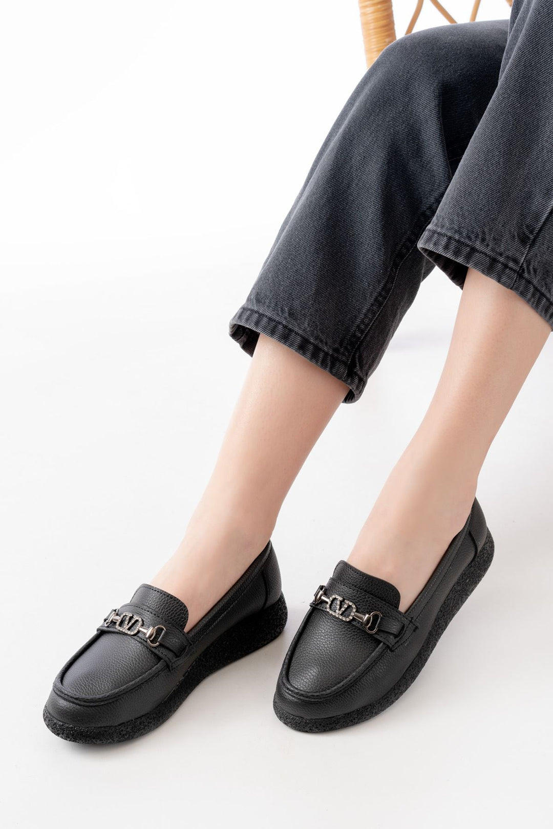 Sorina Mat Deri Yüksek Taban Siyah Kadın Loafer