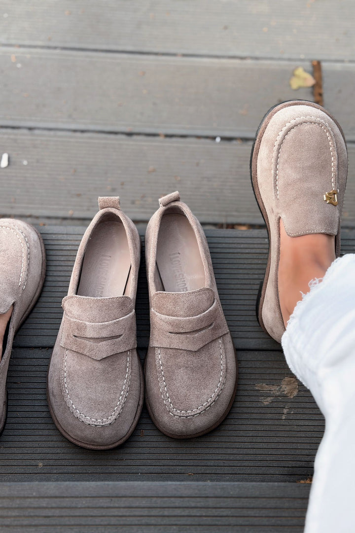 Marion Kadın Loafer Vizon Hakiki Süet - ILOVESHOES