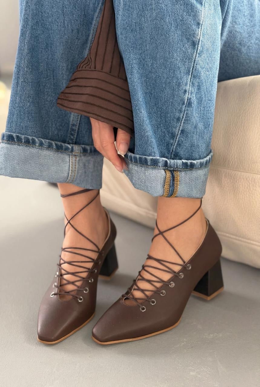 Temora Topuklu Ayakkabı Acıkahve Mat Deri - ILOVESHOES