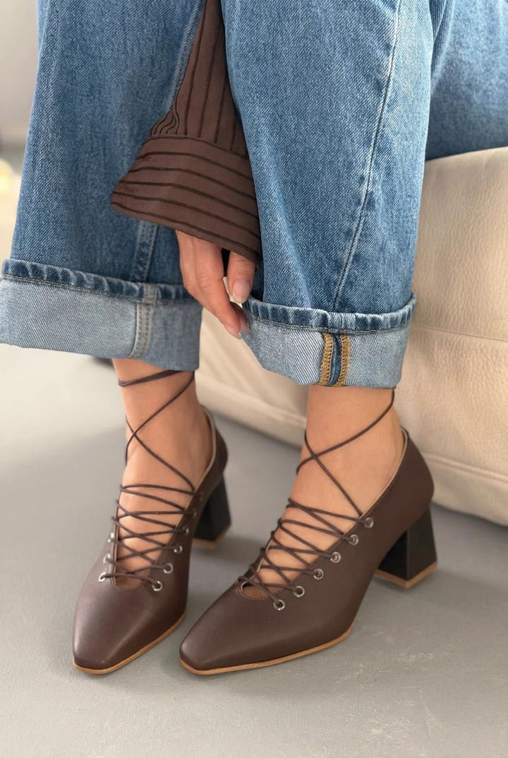 Temora Topuklu Ayakkabı Acıkahve Mat Deri - ILOVESHOES