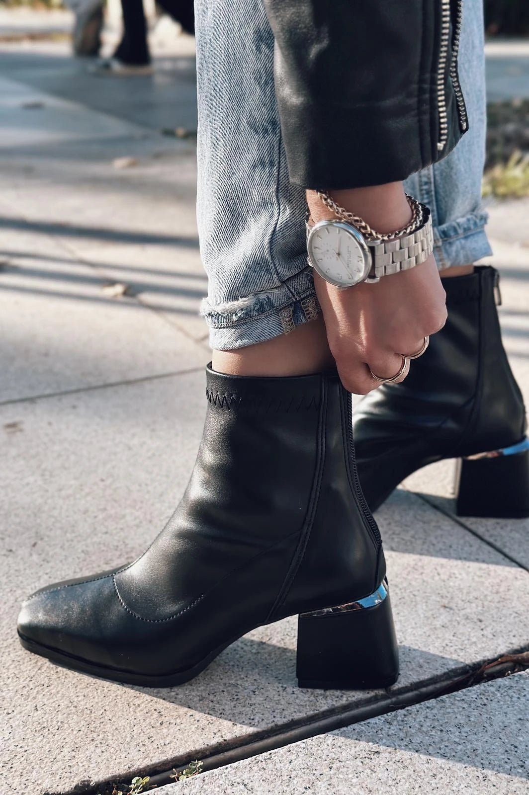 Daviyo Mat Deri Streç Kadın Bot Siyah - ILOVESHOES