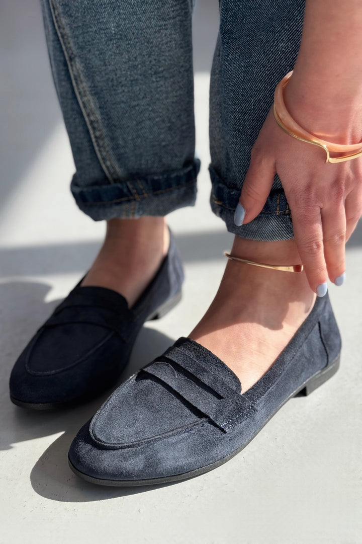 Lemor Hakiki Süet Kadın Loafer Lacivert