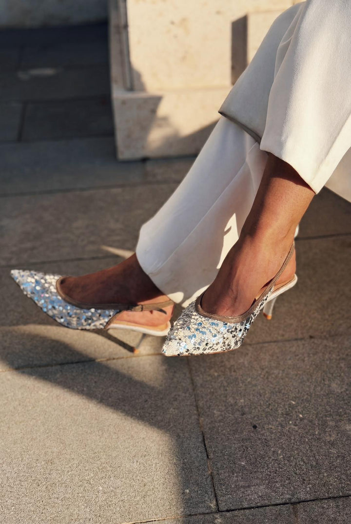 Selorine Gümüş Pullu Kadın Stiletto - ILOVESHOES
