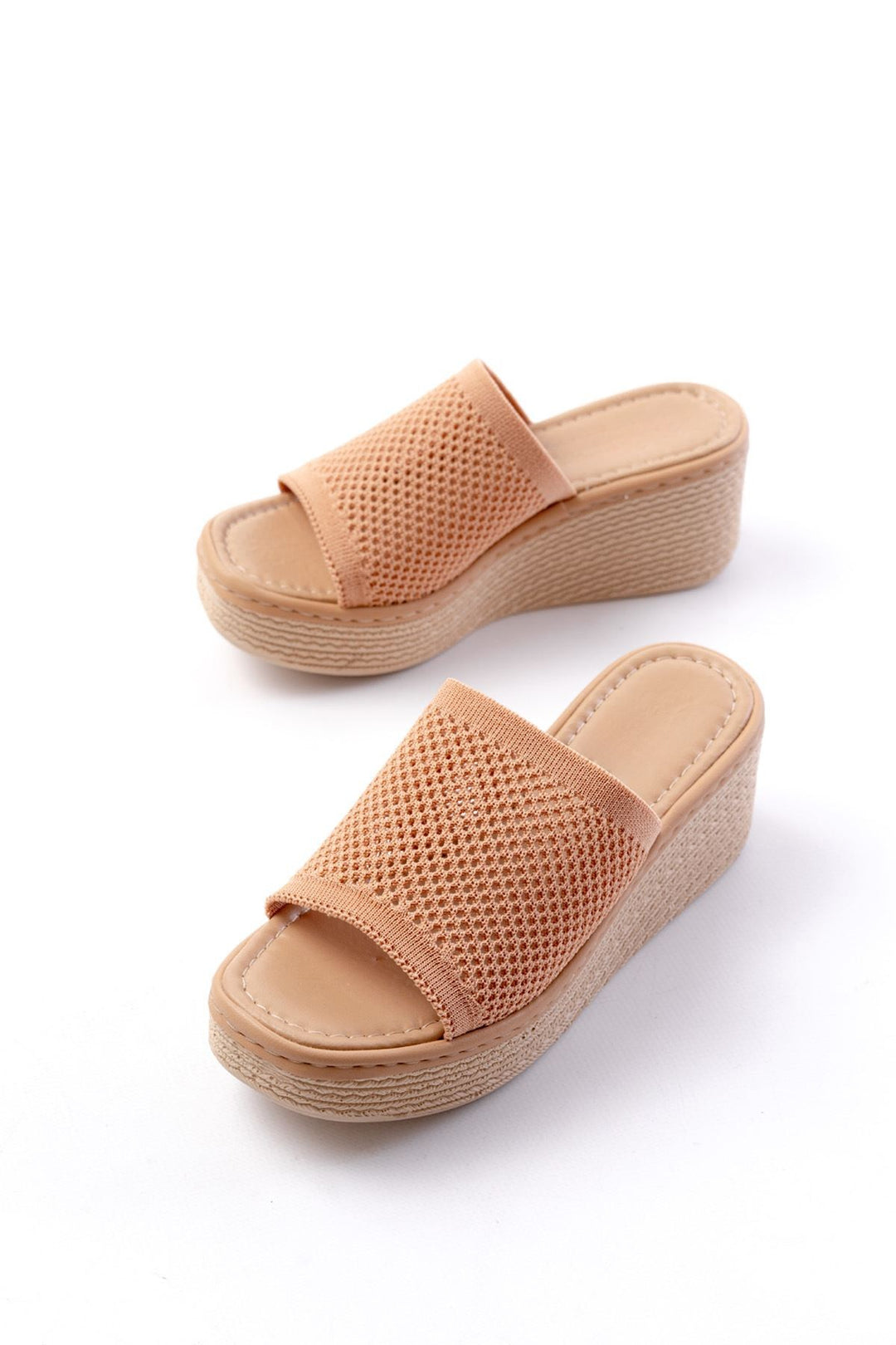 Seropa Triko Nude Dolgu Topuklu Terlik - ILOVESHOES