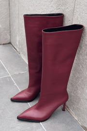 Aviren Kadın Topuklu Çizme Bordo Mat Deri - ILOVESHOES