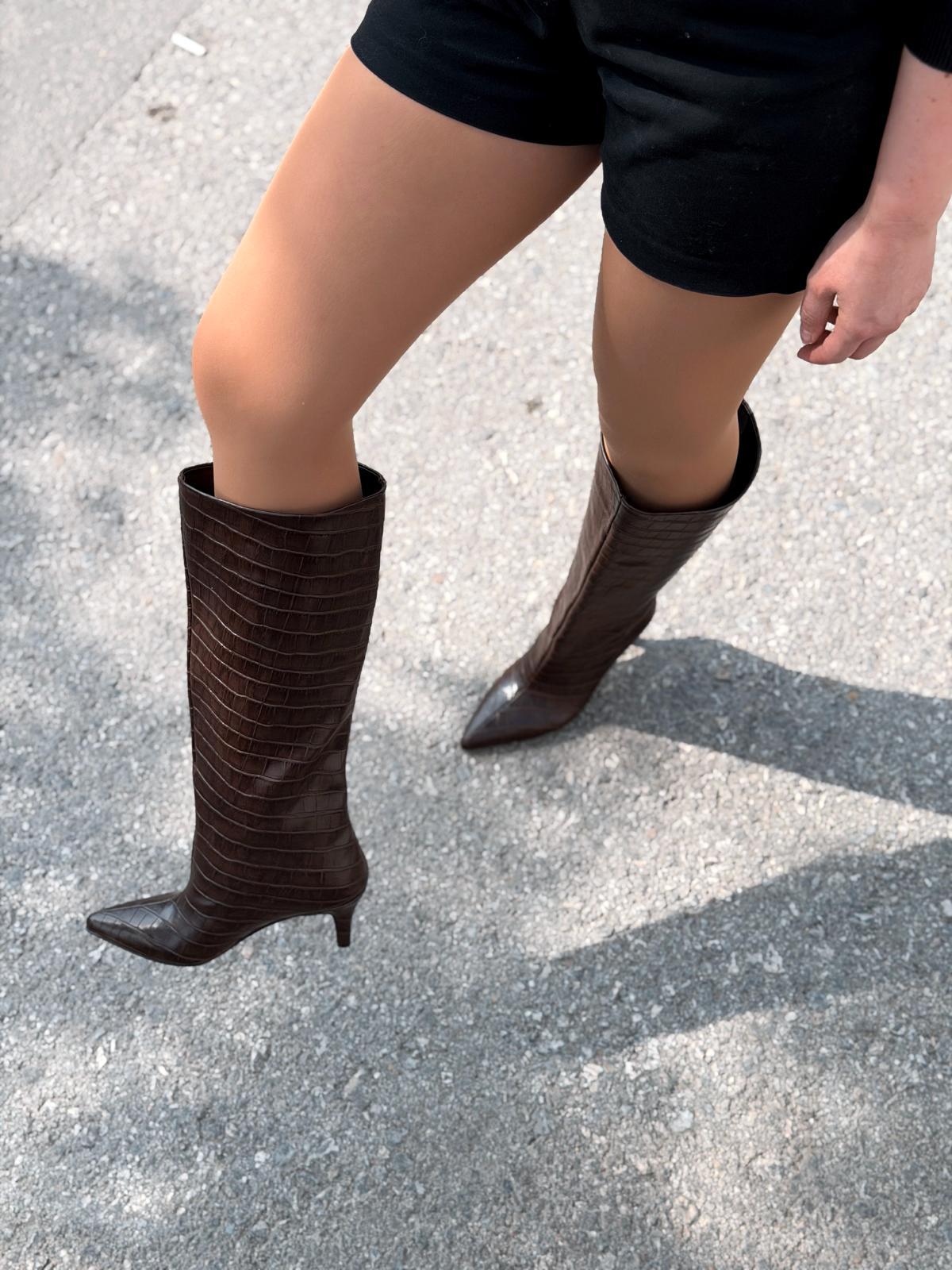 Gwen Desenli Kadın Çizme Acıkahve - ILOVESHOES