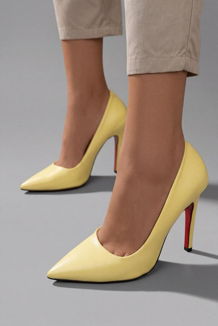 Noxi Sarı Mat Deri Kadın Stiletto - ILOVESHOES