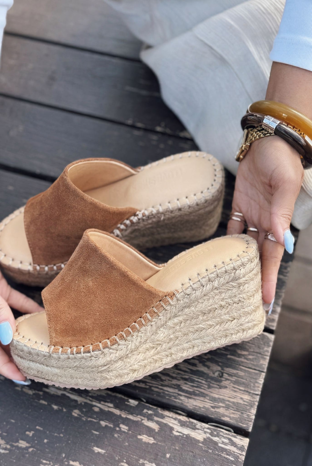 Lorver Taba Hakiki Süet Kadın Dolgu Topuklu Terlik - ILOVESHOES
