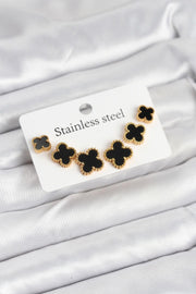 ILS - 1014 Kadın Küpe Gold - Siyah Çelik Yonca - ILOVESHOES