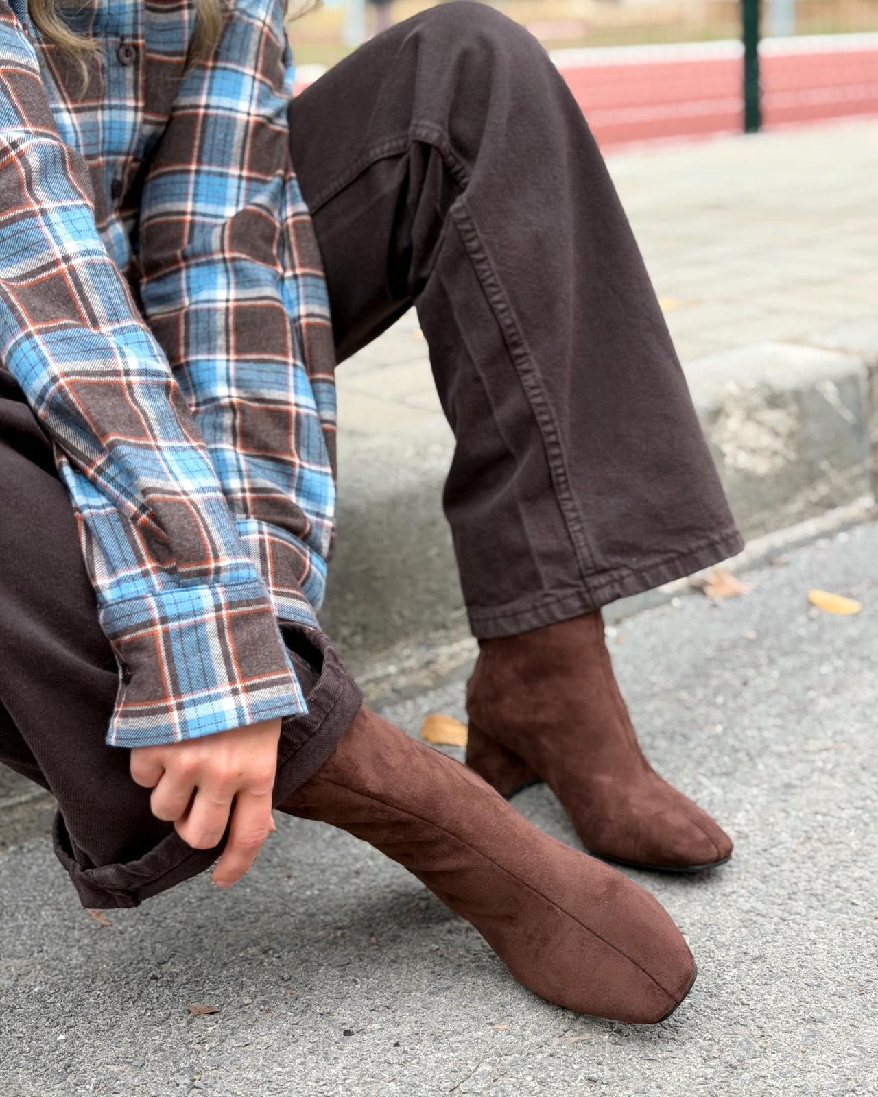 Jornel Kadın Topuklu Streç Bot Acıkahve Süet - ILOVESHOES