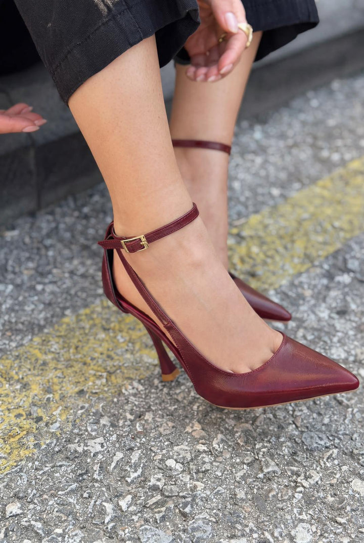 Nerole Stiletto Bordo Mat Deri Yüksek Topuklu - ILOVESHOES