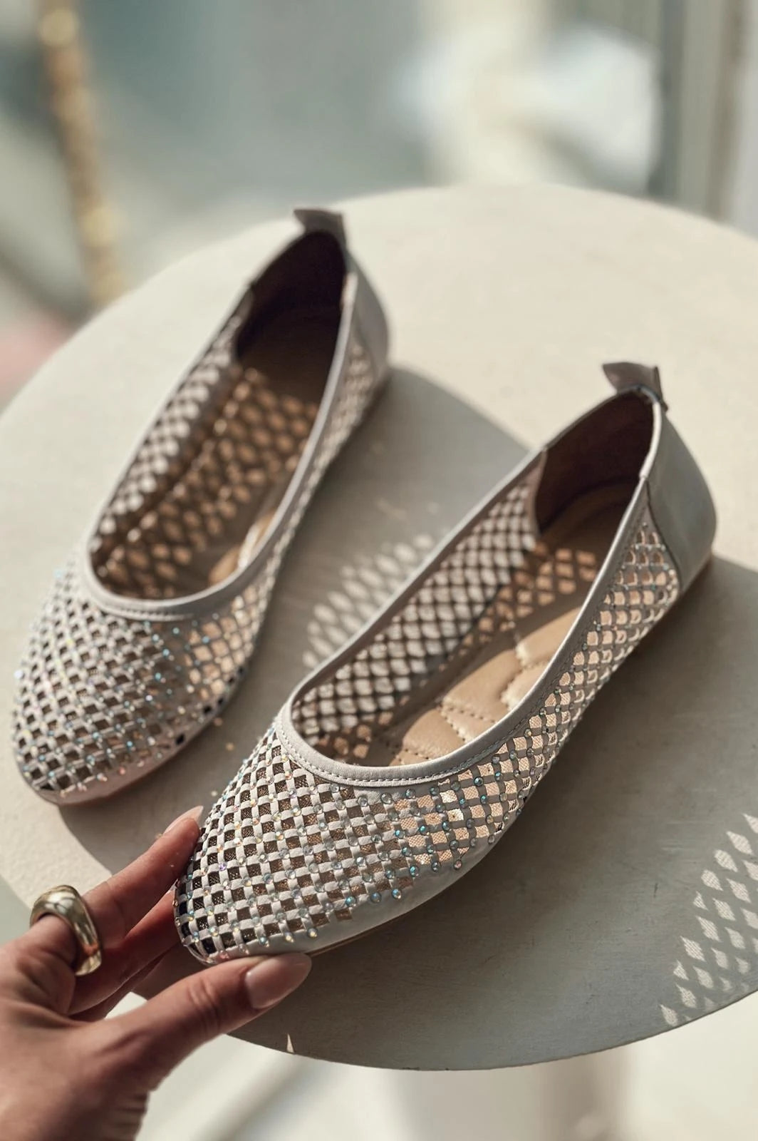Ronetta Satin Stone Detailed Ballerinas Silver