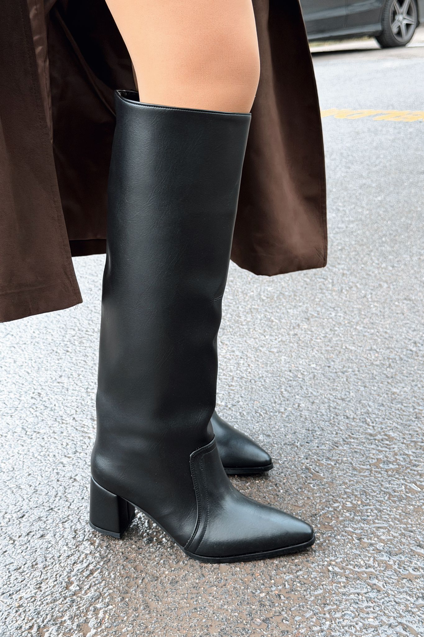 Solvren Kadın Topuklu XL Çizme Siyah Mat Deri - ILOVESHOES