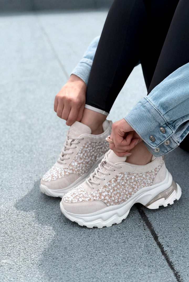 Melion Kadın Spor Ayakkabı Bej Pullu - ILOVESHOES