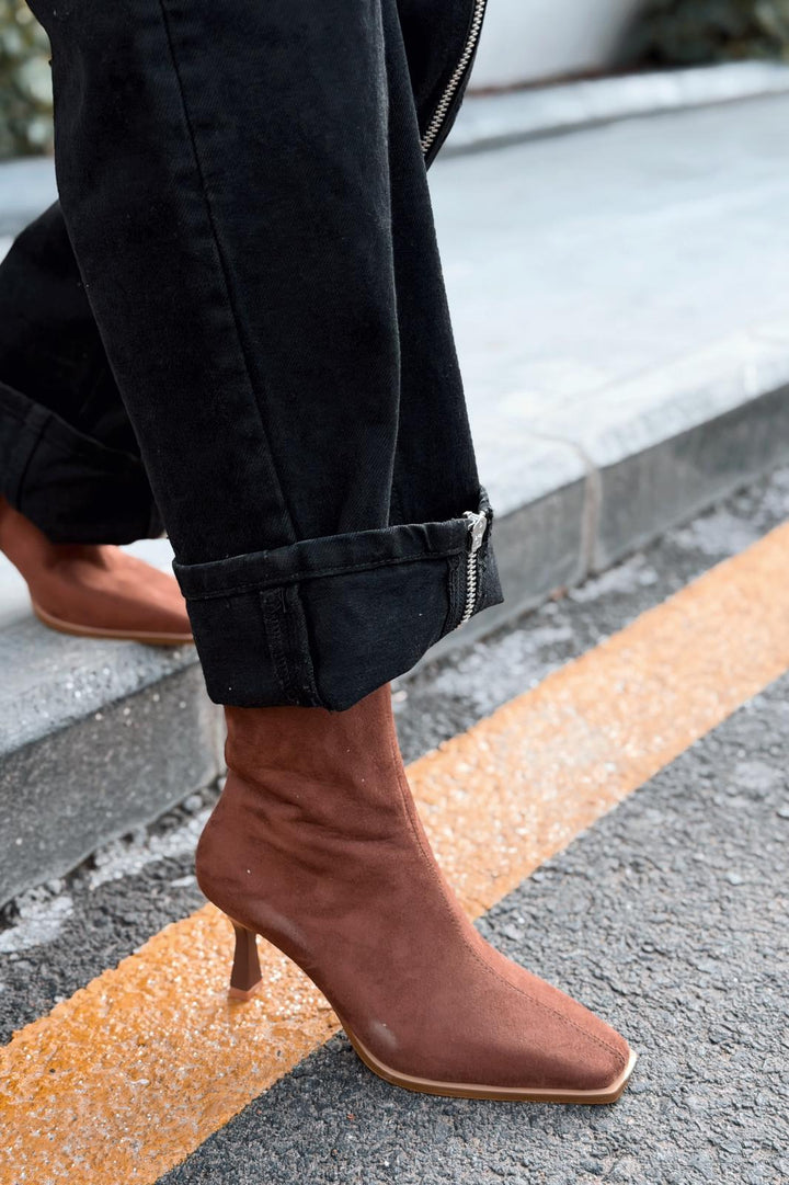 Alderie Kadın Topuklu Bot Taba Süet - ILOVESHOES