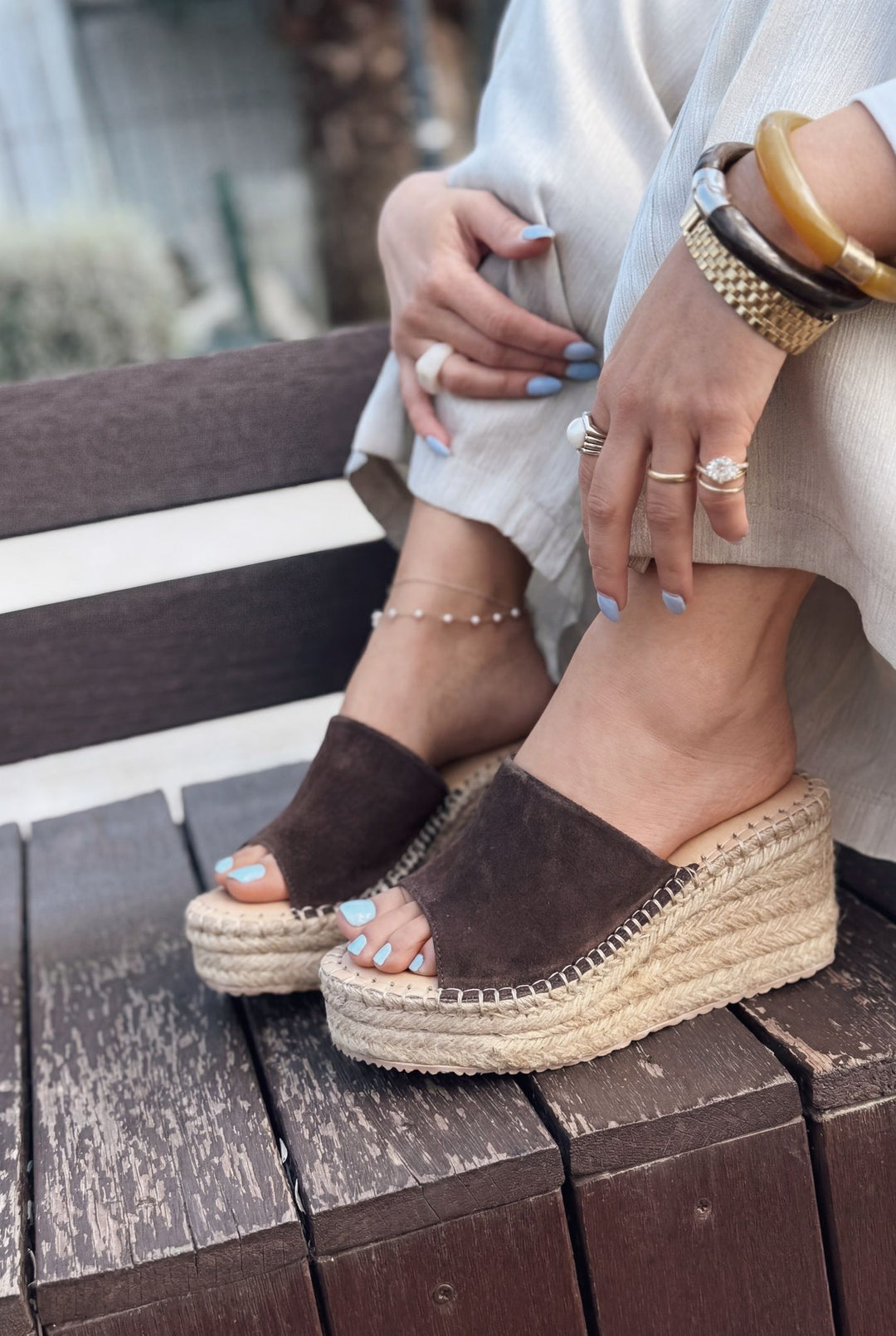 Lorver Acıkahve Hakiki Süet Kadın Dolgu Topuklu Terlik - ILOVESHOES