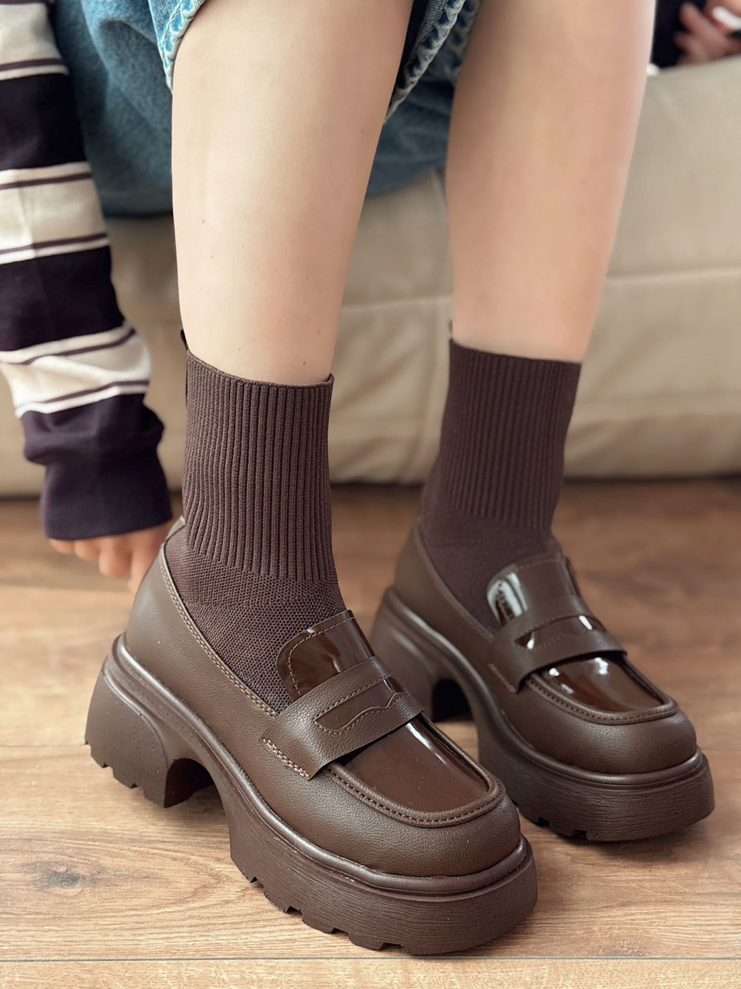 Celora Kadın Kalın Taban Bot Acıkahve Triko - ILOVESHOES