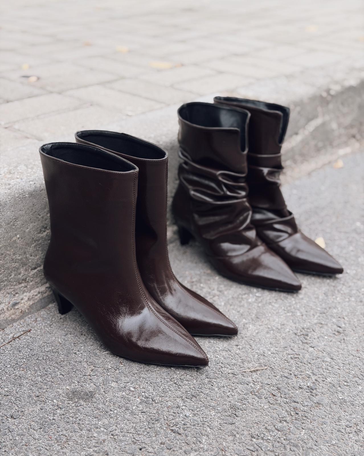 Silvar Kadın Topuklu Bot Acıkahve Kırışık Rugan - ILOVESHOES