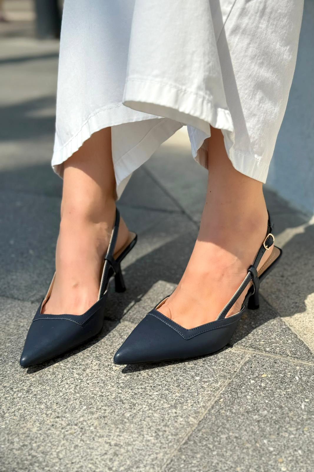 Dayrax Mat Deri Lacivert Stiletto - ILOVESHOES