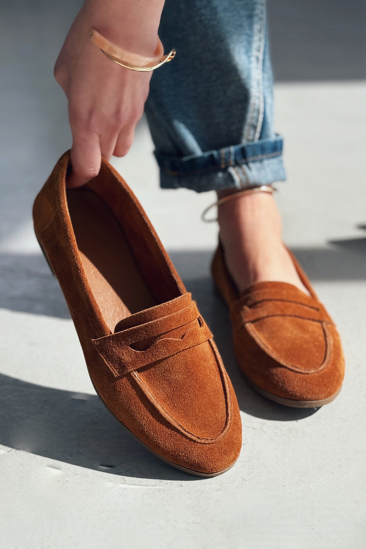 Lemor Hakiki Süet Kadın Loafer Taba