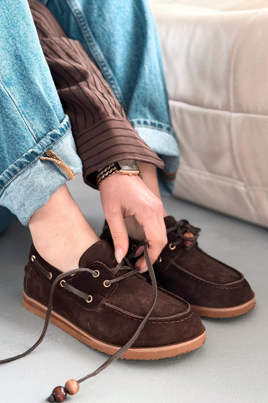 Armon Hakiki Süet Kadın Oxford Acıkahve - ILOVESHOES