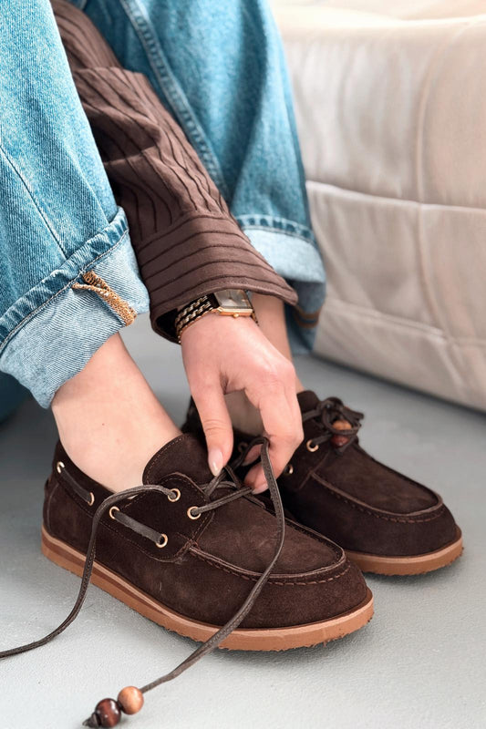 Armon Hakiki Süet Kadın Oxford Acıkahve - ILOVESHOES