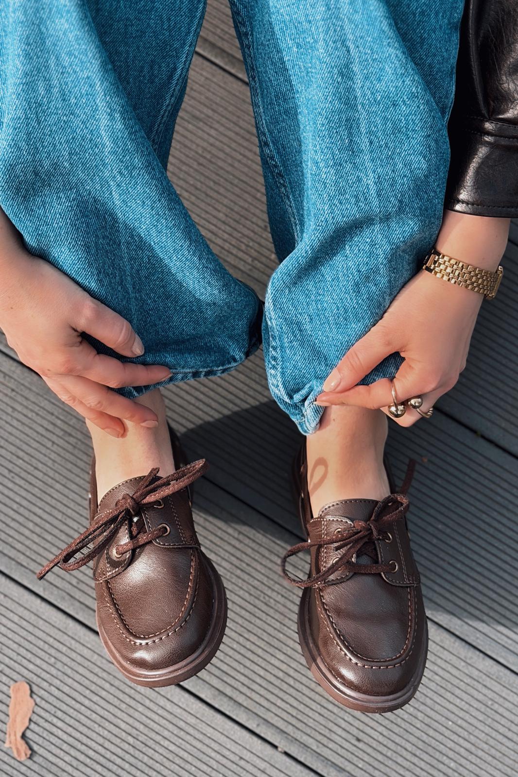 Morin Kadın Oxford Ayakkabı Acıkahve Mat Deri - ILOVESHOES