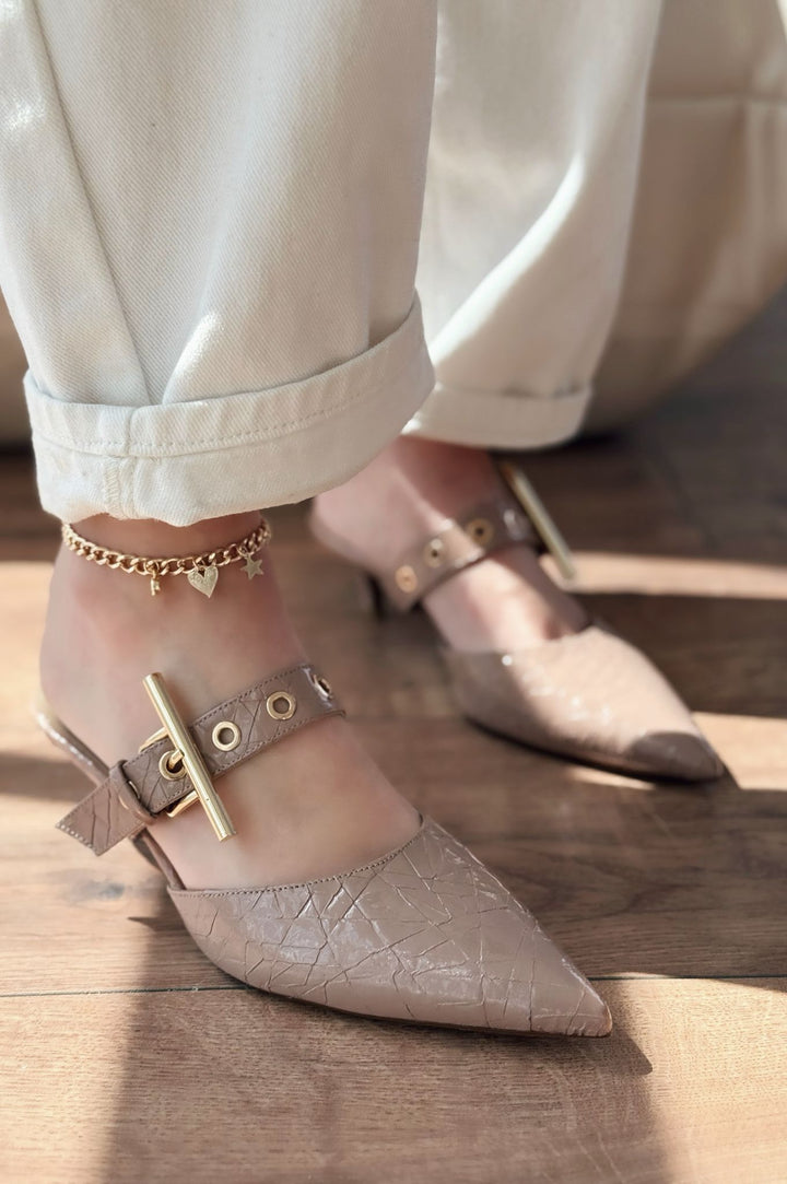 Karonsa Kroko Desen Nude Toka Detaylı Kadın Terlik - ILOVESHOES