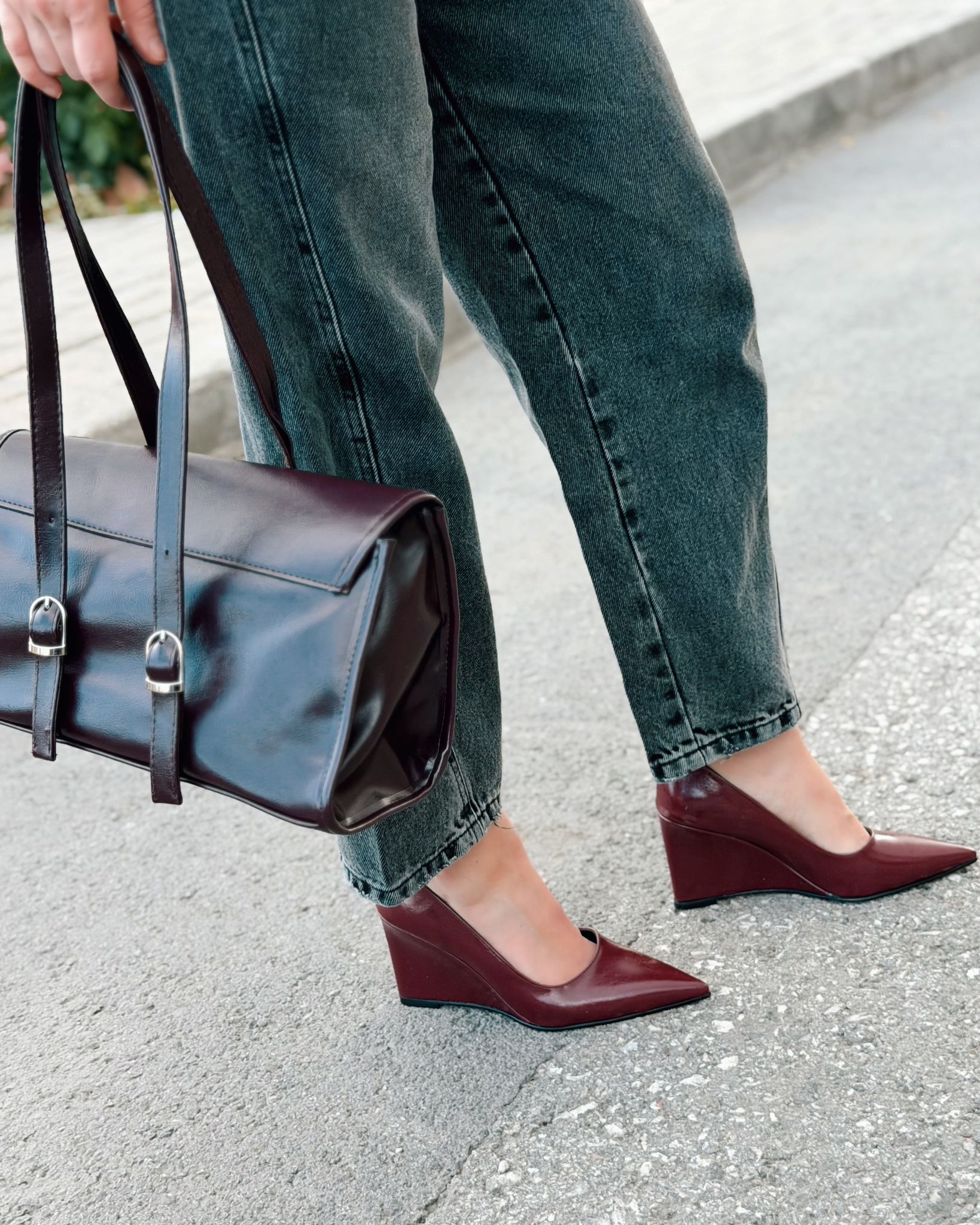 Mariel Dolgu Topuklu Stiletto Bordo Mat Deri - ILOVESHOES