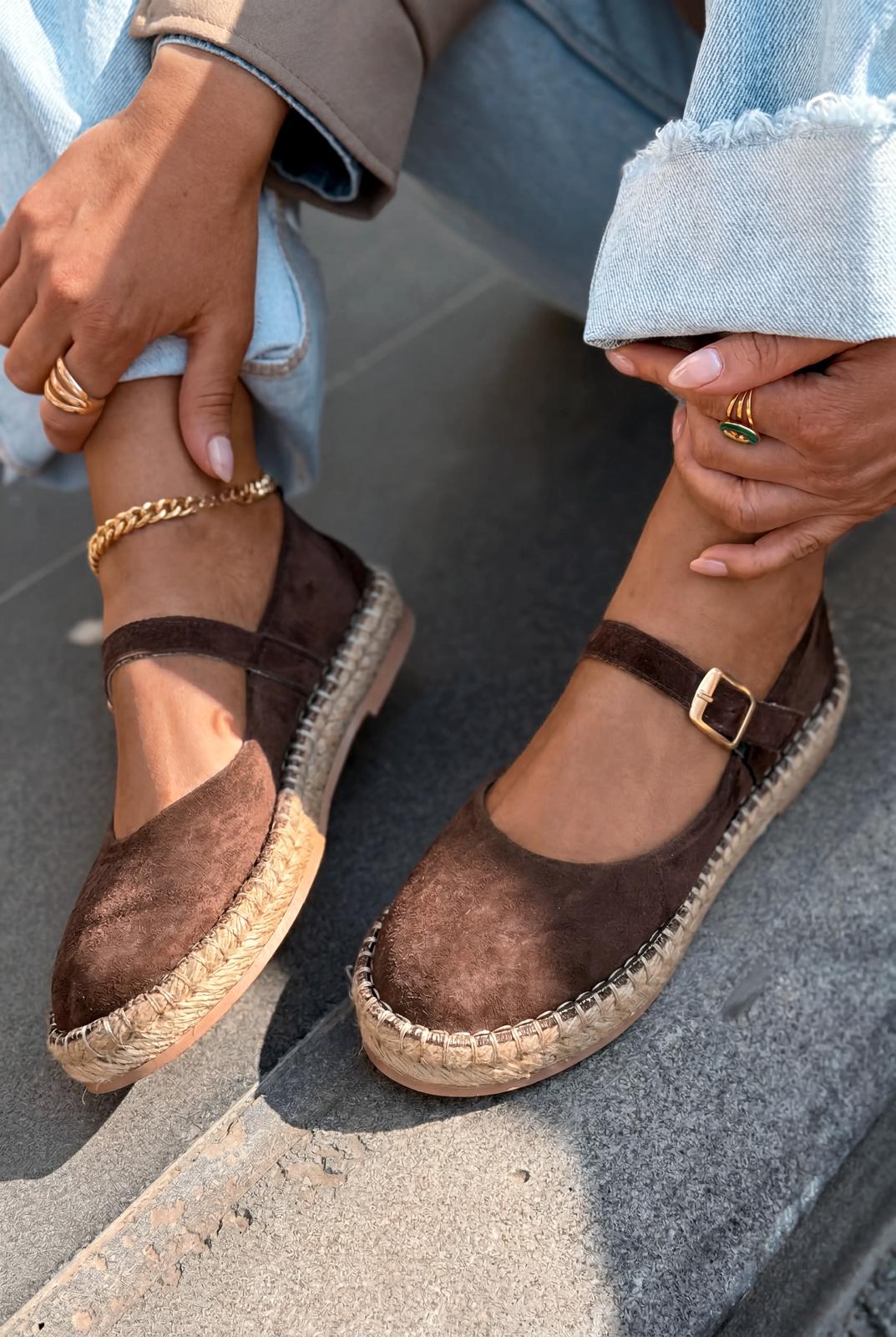 Marena Hakiki Süet Kadın Espadril Acıkahve - ILOVESHOES