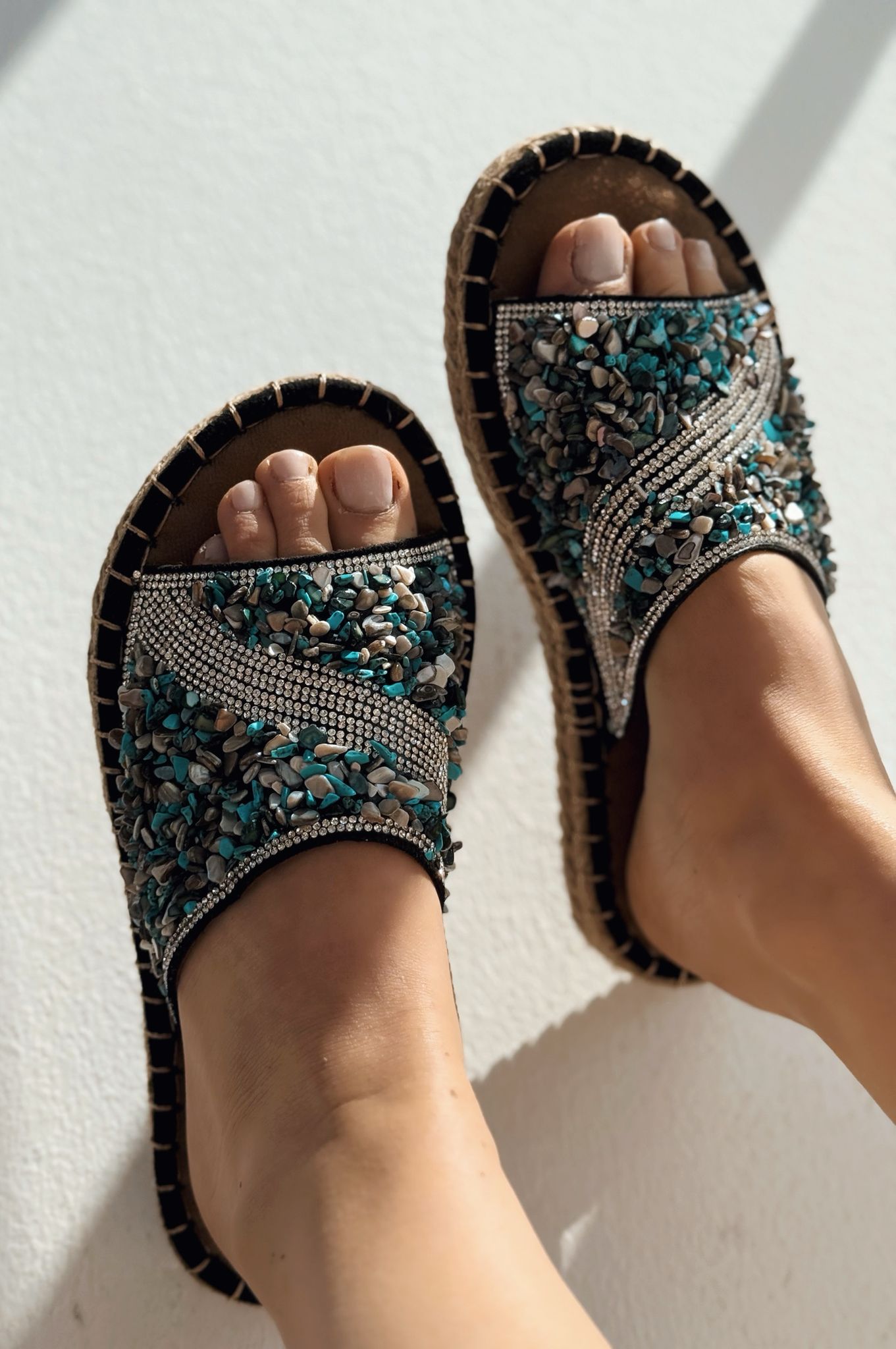 Kalwonsa Süet Turkuaz Taş Detaylı Kadın Terlik - ILOVESHOES