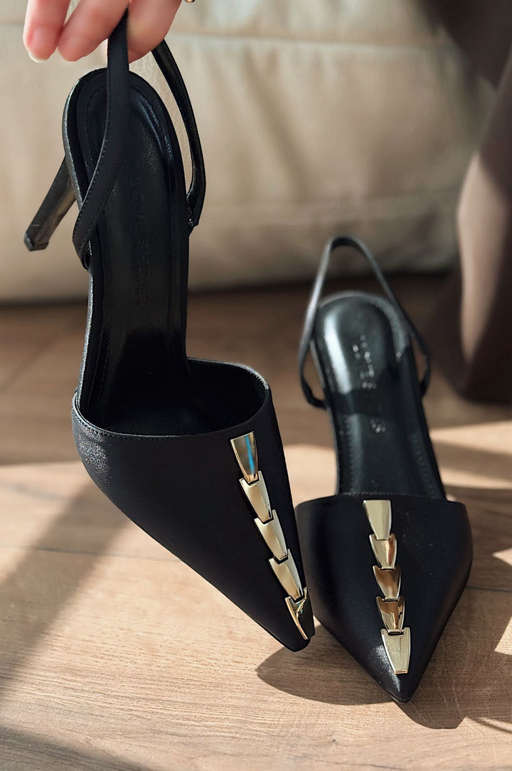 Jaylen Saten Siyah Yüksek Topuklu Kadın Ayakkabı - ILOVESHOES