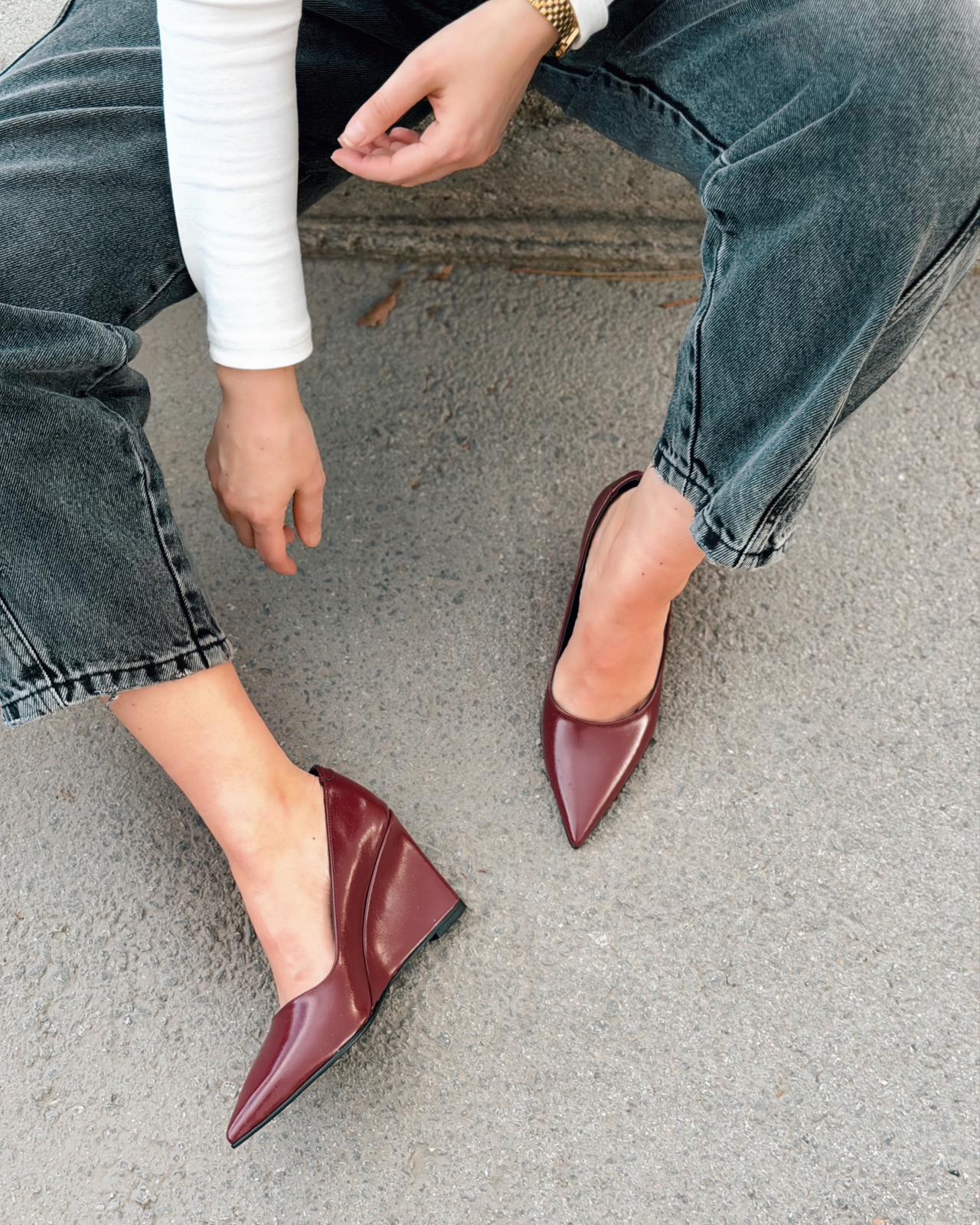 Mariel Dolgu Topuklu Stiletto Bordo Mat Deri - ILOVESHOES