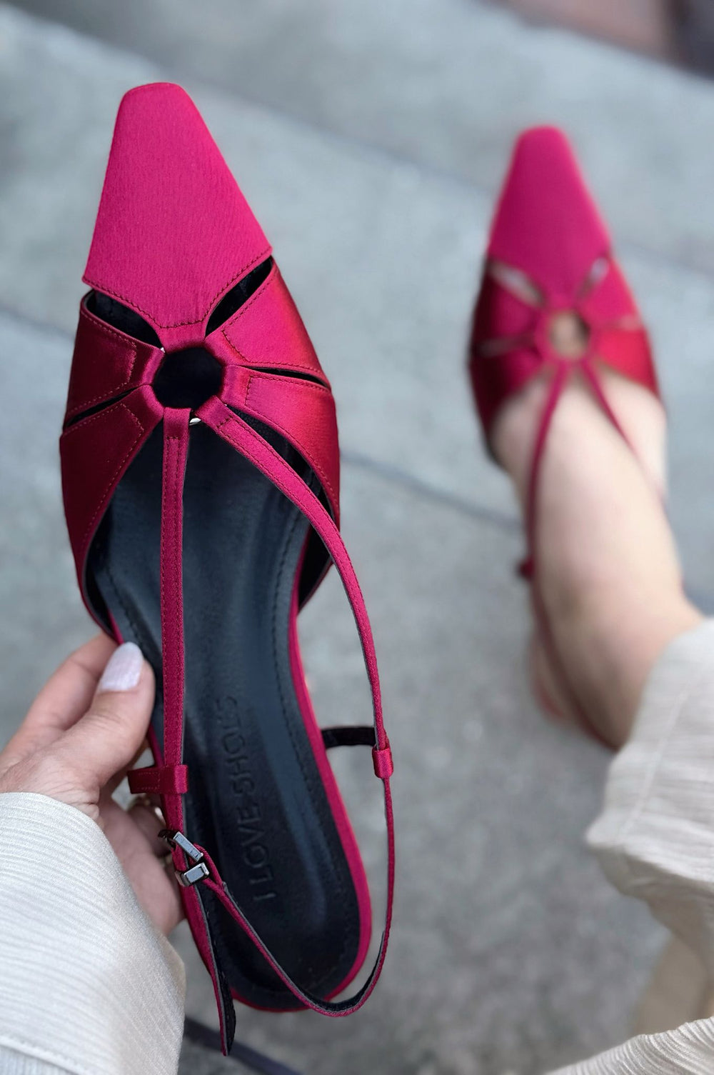 Ozeras Saten Bordo Kısa Topuklu Stiletto - ILOVESHOES