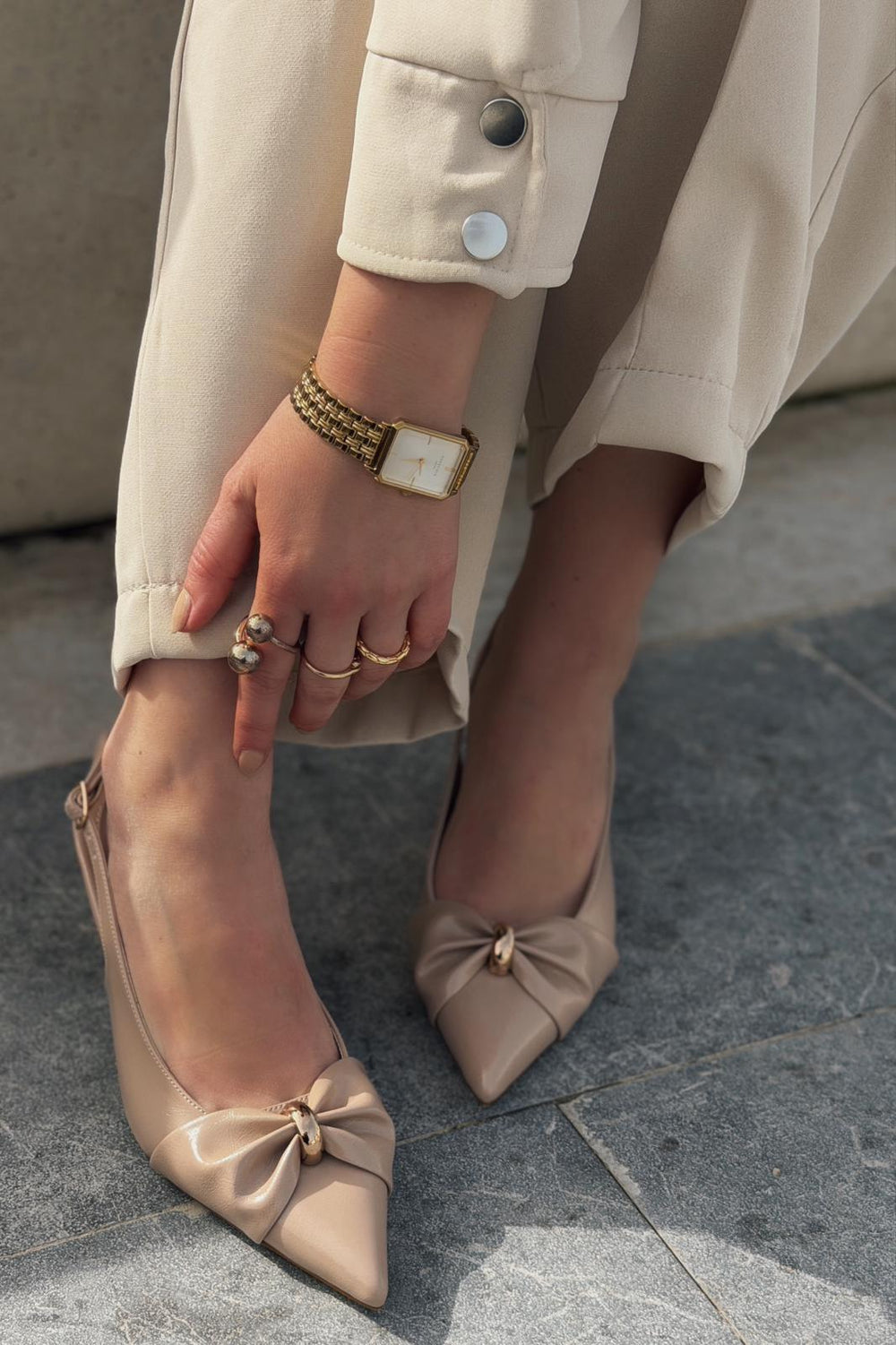Lorvani Stiletto Nude Mat Deri Fiyonk Detaylı - ILOVESHOES