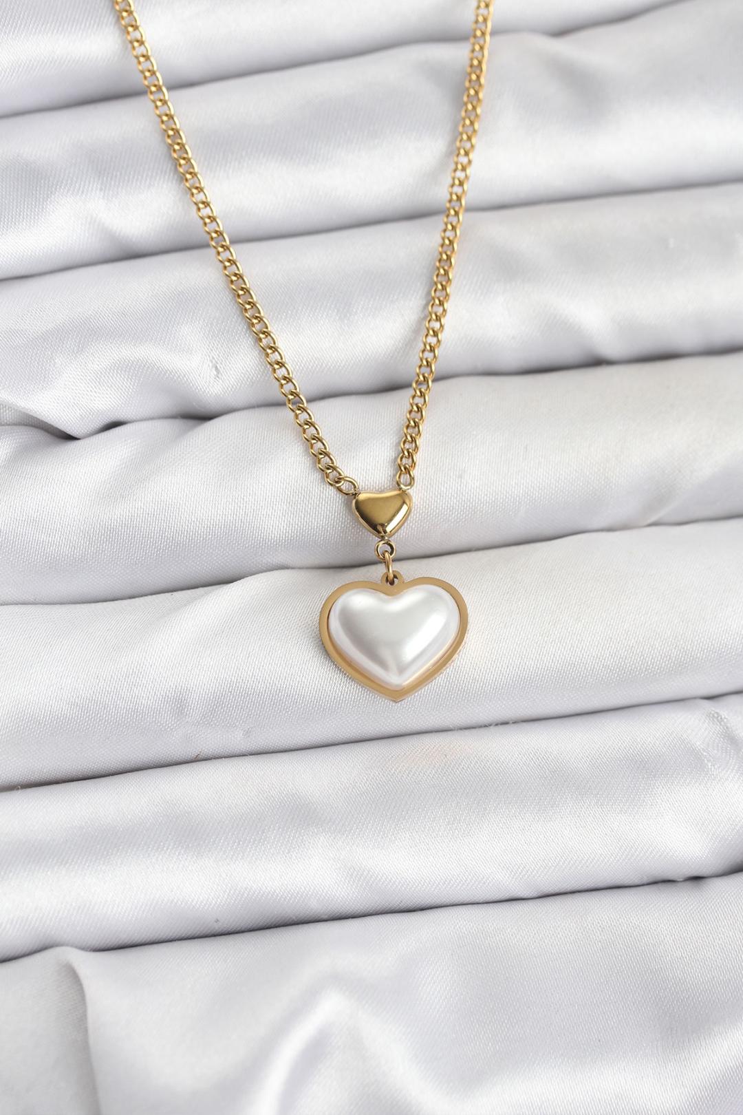 ILS - 1055 Kadın Kolye Gold Çelik Kalp Model - ILOVESHOES