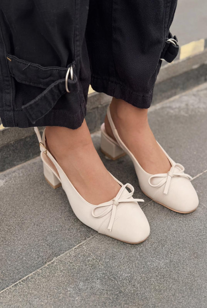 Rivka Mary Jane Topuklu Ayakkabı Bej Saten - ILOVESHOES