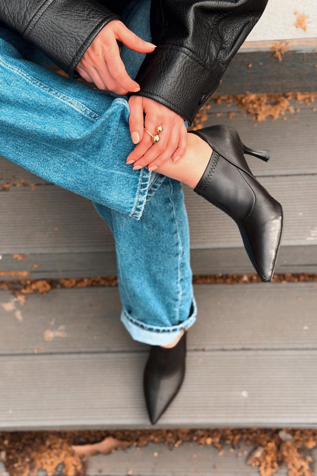 Olia Topuklu Ayakkabı Siyah Mat Deri - ILOVESHOES